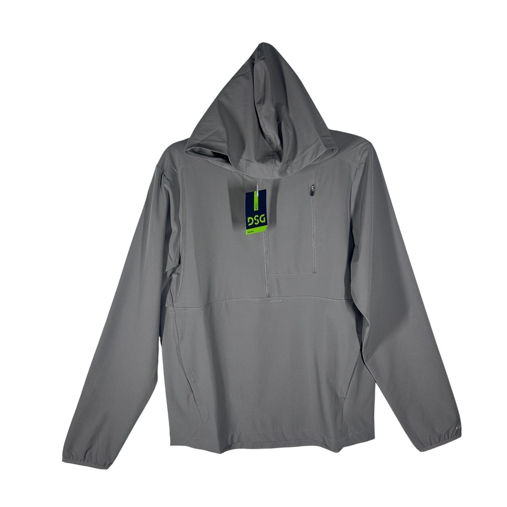 DSG Mens Small Woven Run Hoodie Light Charcoal Water Repellent Reflectivity NEW